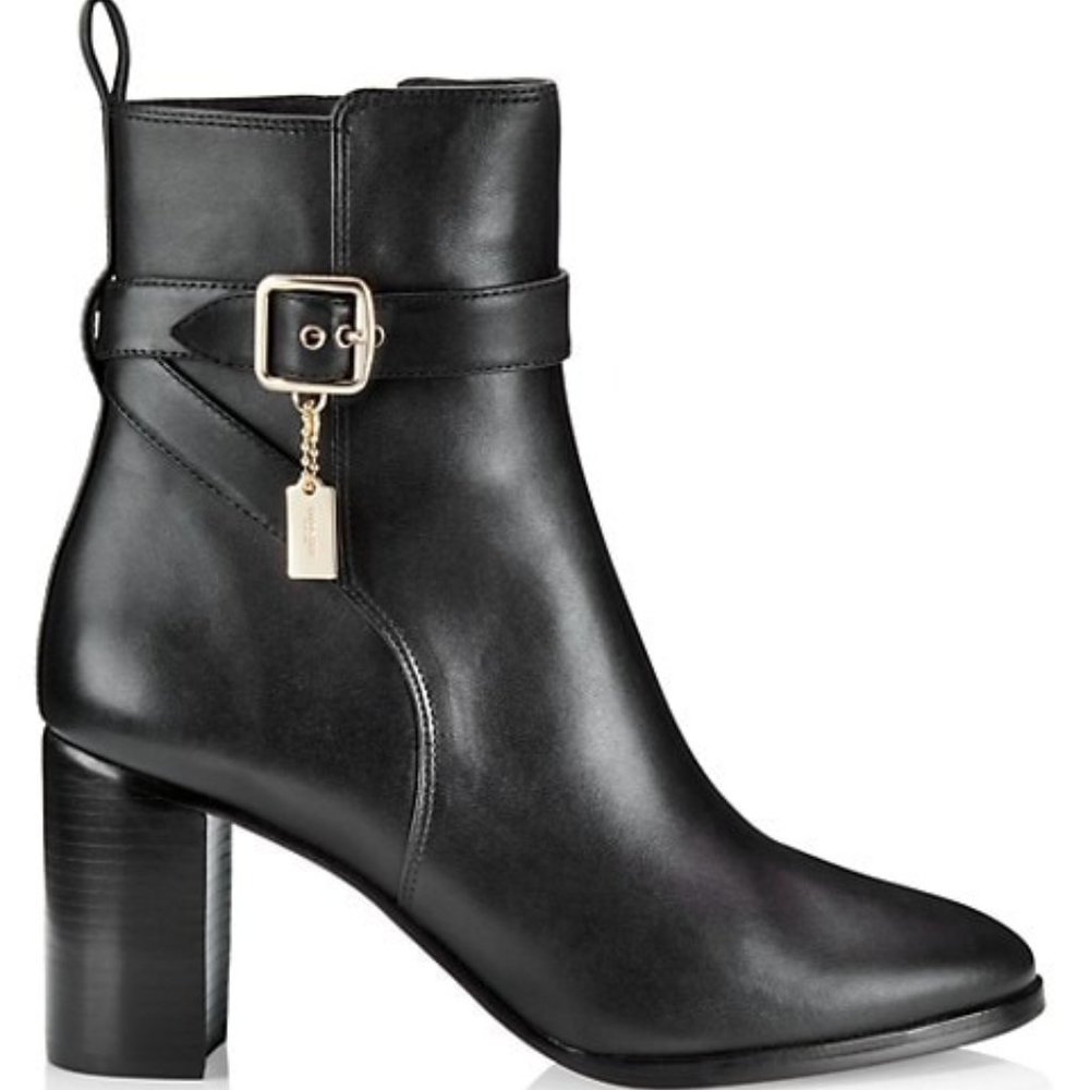 COACH Olivia Leather Black Ankle Booties